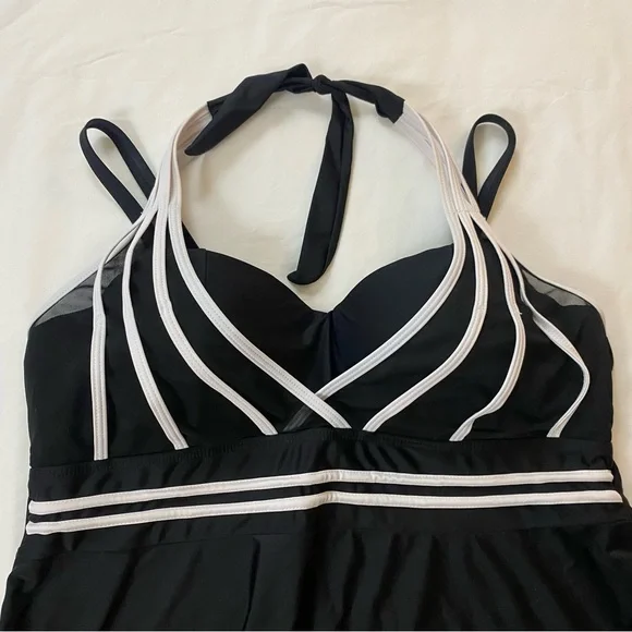 Swimsuit dress with shorts underwear halter swim dress XL black white - Picture 6 of 8